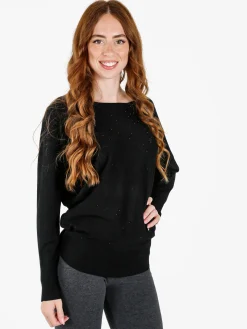 Coveri Moving Maglia donna con scollo a barca e borchie - nero