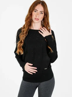 Coveri Moving Maglia donna con scollo a barca e borchie - nero