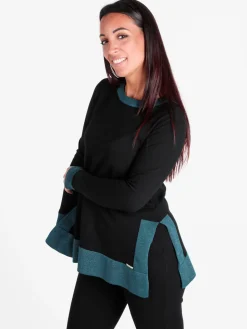 Coveri Moving Maglia donna girocollo in contrasto colore con spacchi laterali