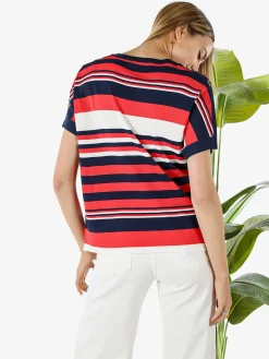 Coveri Moving Maglia donna rigata a maniche corte con bottoni decorativi - fragola