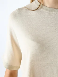 Coveri Moving Maglia girocollo da donna a maniche corte con dettagli lurex - beige
