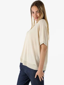 Coveri Moving Maglia girocollo da donna a maniche corte con dettagli lurex - beige