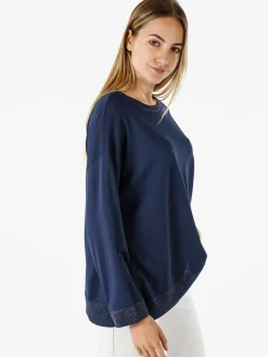 Coveri Moving Maglia girocollo da donna con dettagli lurex - blu scuro