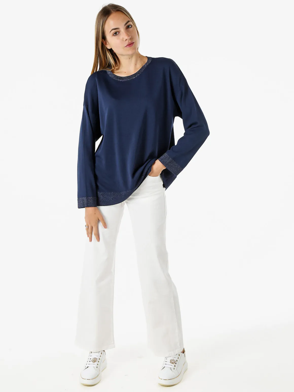 Coveri Moving Maglia girocollo da donna con dettagli lurex - blu scuro