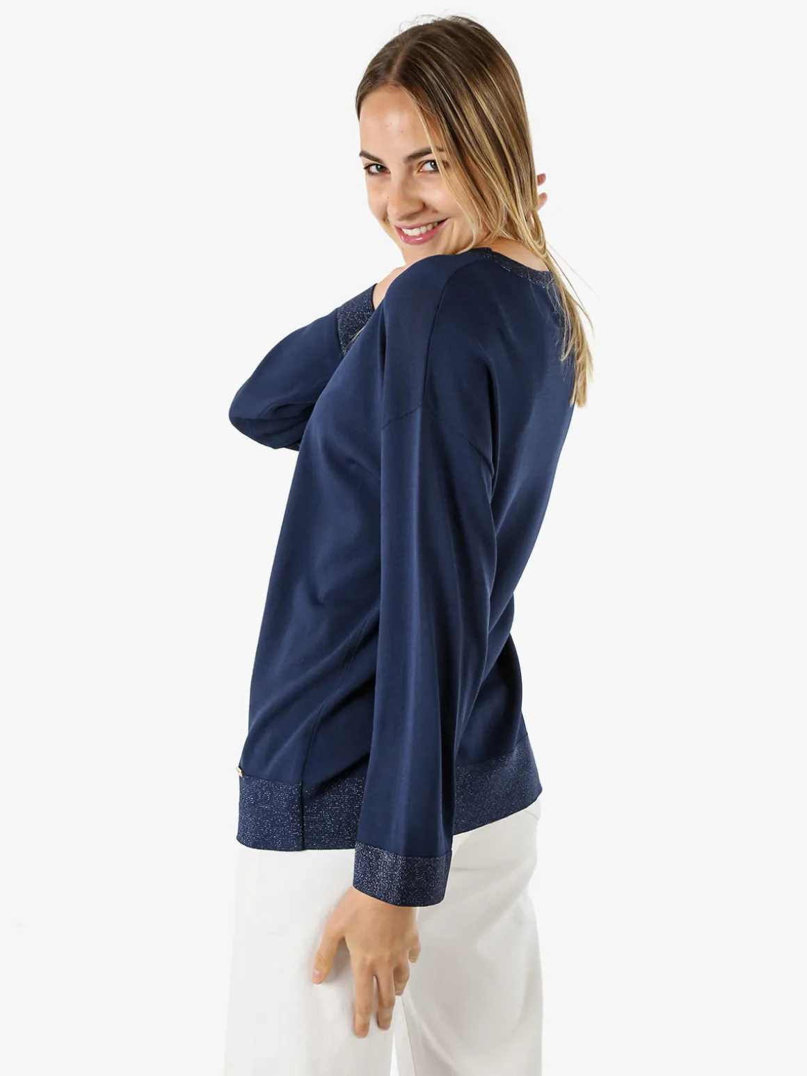 Coveri Moving Maglia girocollo da donna con dettagli lurex - blu scuro