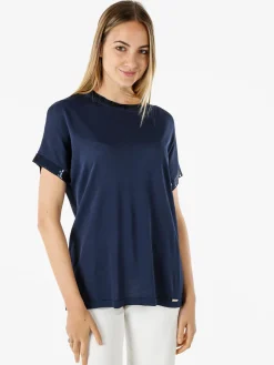 Coveri Moving Maglia girocollo da donna a maniche corte con paillettes decorative - blu scuro