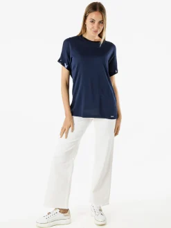 Coveri Moving Maglia girocollo da donna a maniche corte con paillettes decorative - blu scuro