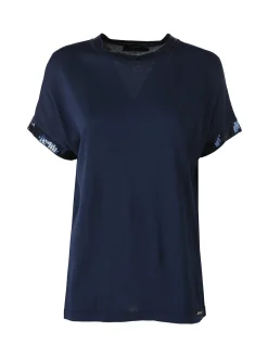 Coveri Moving Maglia girocollo da donna a maniche corte con paillettes decorative - blu scuro
