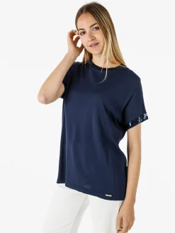 Coveri Moving Maglia girocollo da donna a maniche corte con paillettes decorative - blu scuro