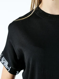 Coveri Moving Maglia girocollo da donna a maniche corte con paillettes decorative - nero