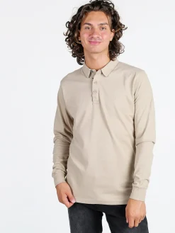 Coveri Moving Polo da uomo in cotone a maniche lunghe - sabbia