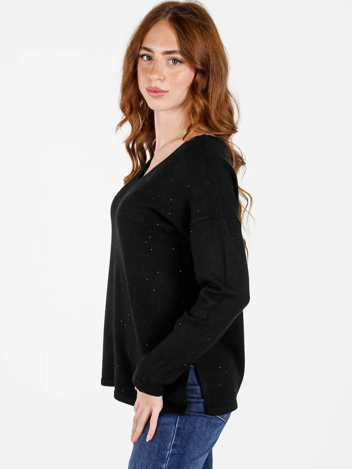 Coveri Moving Pullover donna in maglia con scollo a V - nero