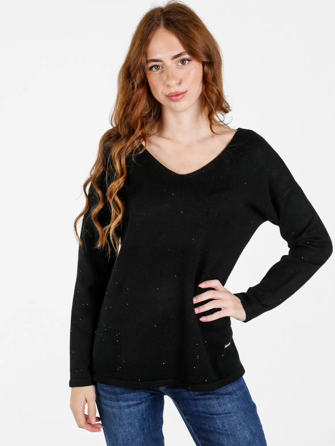 Coveri Moving Pullover donna in maglia con scollo a V - nero