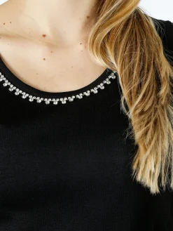 Coveri Moving Top donna in maglia con applicazioni di strass - nero