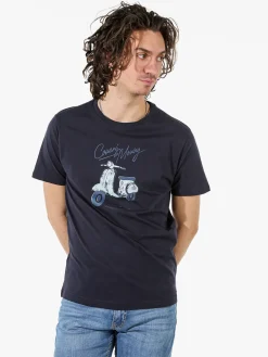Coveri Moving T-shirt da uomo in cotone con stampa - blu scuro