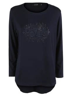 Coveri Moving T-shirt donna a maniche lunghe con strass - blu scuro
