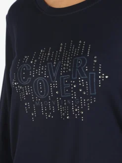 Coveri Moving T-shirt donna a maniche lunghe con strass - blu scuro