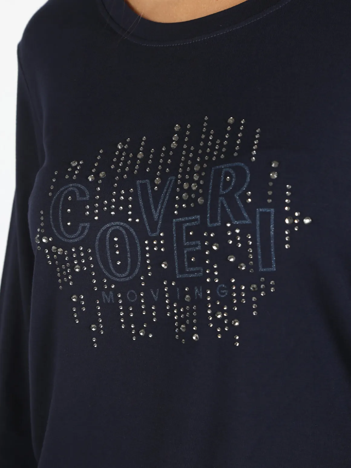 Coveri Moving T-shirt donna a maniche lunghe con strass - blu scuro