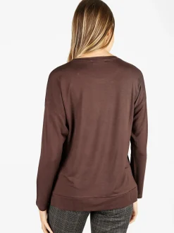 Coveri Moving T-shirt donna a maniche lunghe con strass - moro