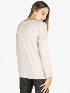 Coveri Moving T-shirt donna a maniche lunghe con strass - beige