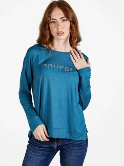 Coveri Moving T-shirt donna a maniche lunghe con strass - turchese