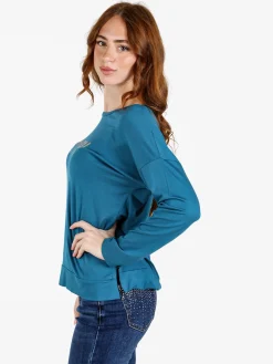 Coveri Moving T-shirt donna a maniche lunghe con strass - turchese
