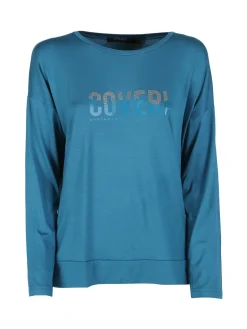 Coveri Moving T-shirt donna a maniche lunghe con strass - turchese
