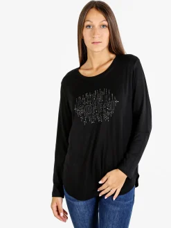 Coveri Moving T-shirt donna a maniche lunghe con strass - nero