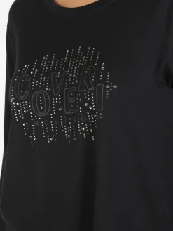 Coveri Moving T-shirt donna a maniche lunghe con strass - nero