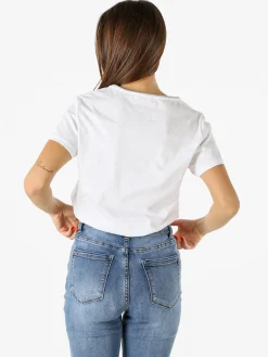 Coveri Moving T-shirt donna in cotone con strass - bianco