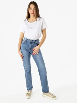Coveri Moving T-shirt donna in cotone con strass - bianco