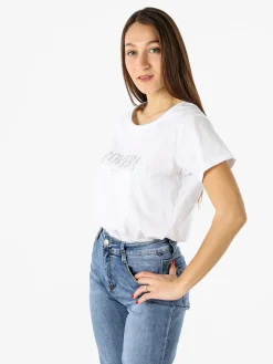 Coveri Moving T-shirt donna in cotone con strass - bianco