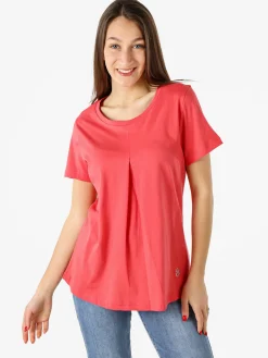 Coveri Moving T-shirt donna in cotone con logo di strass - corallo