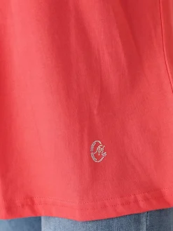 Coveri Moving T-shirt donna in cotone con logo di strass - corallo