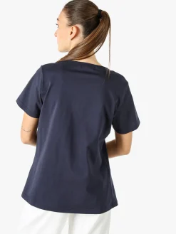 Coveri Moving T-shirt donna in cotone con logo di strass - blu scuro