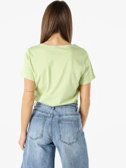Coveri Moving T-shirt donna in cotone con strass - acqua marina