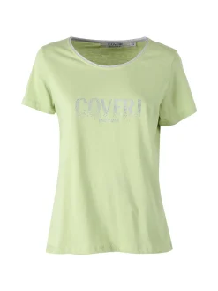 Coveri Moving T-shirt donna in cotone con strass - acqua marina