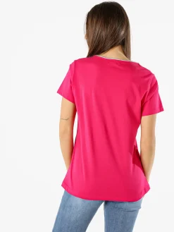Coveri Moving T-shirt donna in cotone con strass - fucsia