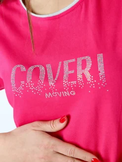 Coveri Moving T-shirt donna in cotone con strass - fucsia