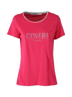 Coveri Moving T-shirt donna in cotone con strass - fucsia