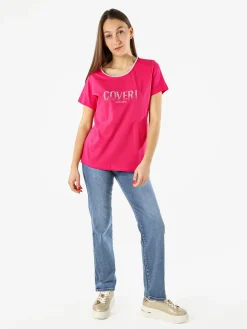Coveri Moving T-shirt donna in cotone con strass - fucsia