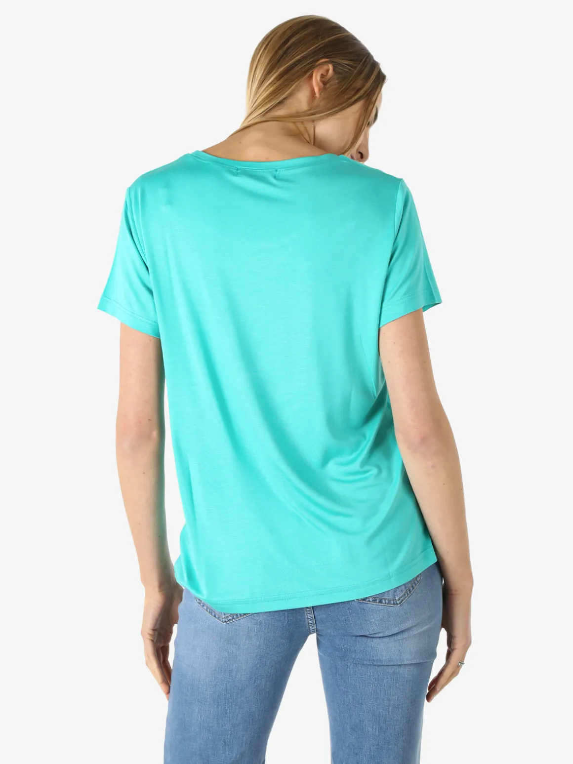 Coveri Moving T-shirt donna in viscosa con strass - acqua marina
