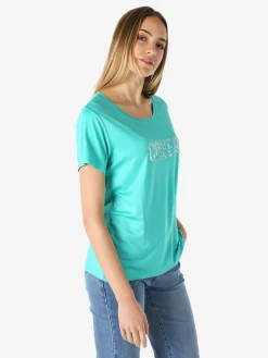 Coveri Moving T-shirt donna in viscosa con strass - acqua marina