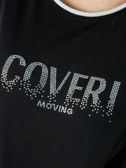 Coveri Moving T-shirt donna in cotone con strass - nero