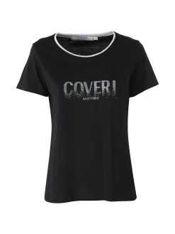 Coveri Moving T-shirt donna in cotone con strass - nero