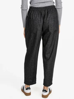 158c Pantaloni donna a cavallo basso con elastico in vita - nero