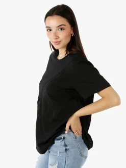 158c T-shirt donna oversize in cotone con taschino sul fondo - nero