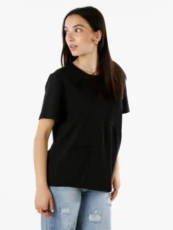 158c T-shirt donna oversize in cotone con taschino sul fondo - nero