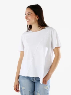 158c T-shirt donna oversize in cotone con taschino sul fondo - bianco
