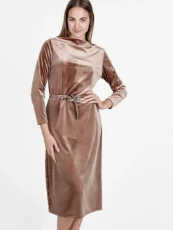 Daystar Abito lungo da donna in velluto con cintura